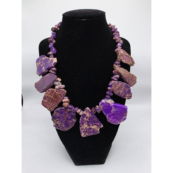 Purple Sea Sediment Imperial Jasper Necklace Handmade Slabs Chips 18" Statement - Picture 1 of 11